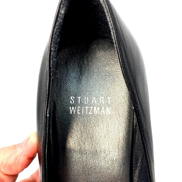 Stuart Weitzman Black Leather Peep Open Toe High Heel Luxury Pumps Size 7.5M - Picture 11 of 13
